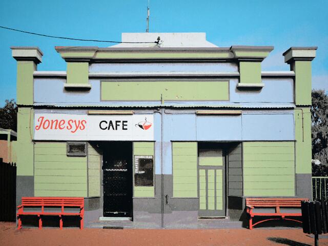 Ausstellung Engen Gary Krüger | Foto: Gary Krüger, Jonesys Café, Acryl, 2018 
swb-Bild: Künstler 