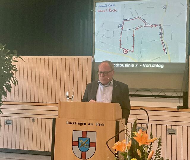 Nach 15 Jahren als Ortsvorsteher in Überlingen am Ried zog Bernhard Schütz im 6. Bürgerdialog am Sonntagvormittag in der gut besuchten Riedblickhalle eine positive Bilanz der langjährigen Arbeit für seine Heimatgemeide, der schon sein Großvater Martin Schütz von 1922-1933 als Bürgermeister diente, bevor er von den Nazis aus dem Amt gedrängt wurde. | Foto: Bernhard Grunewald