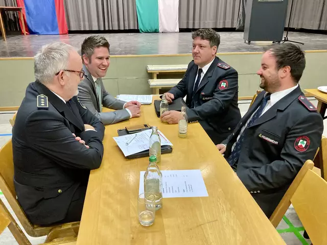 Die Freiwillige Feuerwehr Hilzingen wählte auf Ihrer Jahresversammlung in der Duchtlinger Turnhalle mit Simon Restle (re.) und Heiko Jäckle (2.v.re.) zwei Stellvertretende Kommandanten für die nächsten 5 Jahre. Bürgermeister und Wahlleiter Holger Mayer (3.v.re.) sowie Kreisbrandmeister Andreas Egger sind ebenfalls sichtlich mit dem Ergebnis zufrieden. Die Funktion des bislang ehrenamtlichen ersten Kommandanten ist weiterhin vakant, weshalb diese Stelle nun hauptamtlich und öffentlich ausgeschrieben werden soll.

