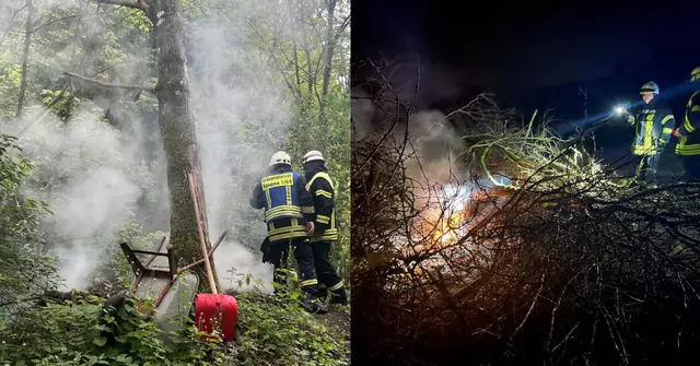 Brände am Waldrand, wie hier links durch Holzreste in Uttenhofen oder brennendes Gestrüp einer Feldhecke, wie hier rechts am Wannenberg, können gerade in den Monaten Juni, Juli und August zu einem Flächenbrand ausarten.  | Foto: swb-Bilder: Feuerwehr Tengen