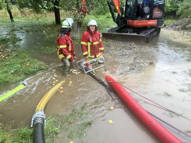 Die Feuerwehr Singen musste auch überschwemmte Wiesen abpumpen, weil die Wassermassen gegen Häuserwände drückten oder drohten einzulaufen.  | Foto: Feuerwehr Singen