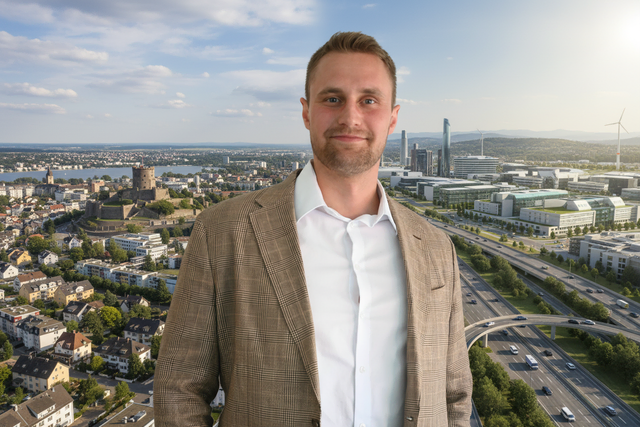 Als KI-Ethiker beschäftigt sich Alexander Mussgnug mit dem Umgang und Arbeiten mit Künstlicher Intelligenz. Etwa wenn es um die Erstellung und Bearbeitung von Bildern geht. So wie dieses Bild, bei dem eine KI den Hintergrund gegen eine Mischung aus Singen und Silicon Valley austauschen sollte. | Foto: Tobias Lange; bearbeitet mit easemate.ai