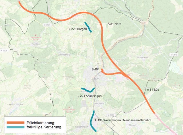 Auf diesen Straßenabschnitten auf der Gemarkung Engens wurden Lärmwerte berechnet und Maßnahmen zur Lärmreduktion geprüft. | Foto: Büro Rapp AG Freiburg
