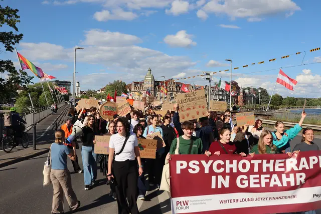 Nach dem Studium müssen angehende Psychotherapeuten für eine Ausbildung viel Geld zahlen. 500 Demonstranten gingen deshalb auf die Straßen in Konstanz, da sie die psychotherapeutische Versorgung dadurch gefährdet sehen. | Foto: Sebastian Ridder