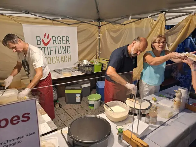 Werden am Schweizer Feiertag für die Bürgerstiftung wieder fleißig Crepes zubereiten (von links): Martin Kuppel, Wolfgang und Margot Kammerlander. | Foto: Bürgerstiftung Stockach