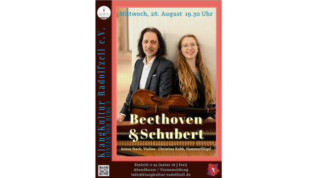 Beethoven &amp; Schubert
Anton Steck, Violine
Christina Kobb, Hammerflügel | Foto: KlangKultur Radolfzell e.V. 
