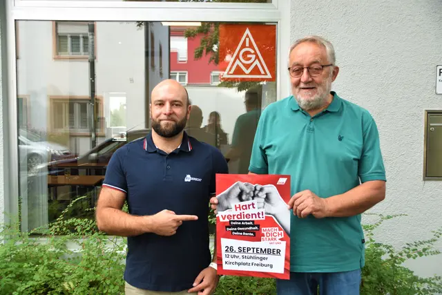 Hoffen auf viele Teilnehmer bei der Kundgebung in Freiburg am 26. September: Manuel Mandel (links) und Klaus Mühlherr. | Foto: Philipp Findling